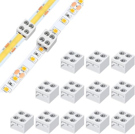 Leloco LED Strip Verbinder 2-polig 8 mm, 12 Stück Lötfrei Schraubanschluss, Leiterplatte-zu-Leiterplatte für 5050 3528 COB SMD LED Streifen Led Strip Verbinder