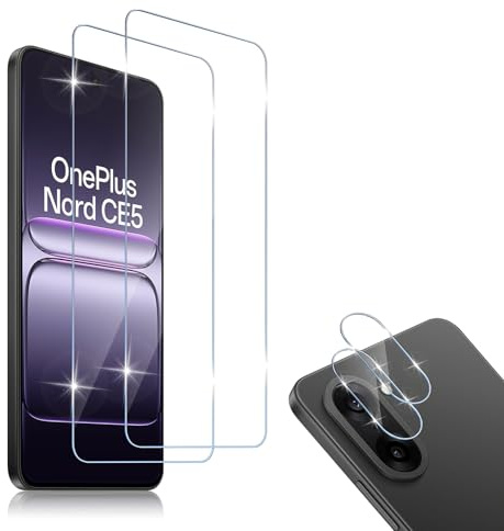 HidWee Protector de Pantalla para OnePlus Nord CE5, 2+2 Piezas Cristal Templado y Protector de Lente de Cámara, 9H Dureza, HD Anti-Arañazos, Capa Oleofóbica Antihuellas, Sin Burbujas
