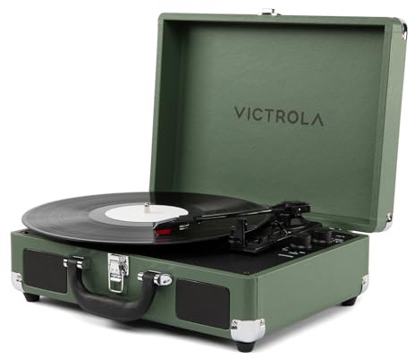 Victrola Journey II (Modelo 2025) - Tocadiscos de Maleta Bluetooth - Altavoces estéreo Integrados con Graves mejorados, Tocadiscos de 3 velocidades, Entrada y Salida Bluetooth, Salidas RCA y