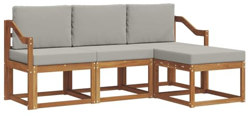 vidaXL Outdoor-Sofagarnitur mit Kissen 4 pcs Natürlich und Hellgrau, Gartenlounge, modernes Outdoor-Sofa-Set, langlebige Terrassen-Sitzgarnitur, komfortable Sitzgelegenheiten für die Terrasse