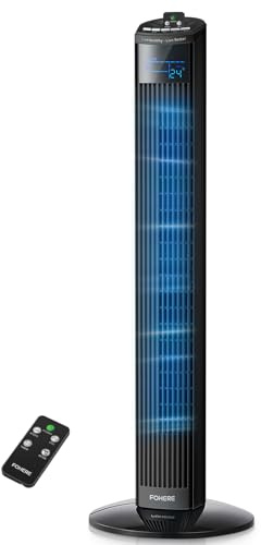 FOHERE Ventilador de Torre Silencioso-7.3 m/s, Ventilador Vertical 91CM Oscilante 70°, 3 Modos y 3 Velocidades, Temporizador 12H con Mando a Distancia, para Dormitorio, Salón, Oficina, Negro