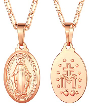 U7 Rosegold Anhänger für Frauen Halskette Maria Kette Katholischer Schmuck Halskette mit Anhänger Jungfrau Maria Kette Damen Oval Anhänger Wundertätig Medaille Virgin Mary Modeschmuck für Ehefrau