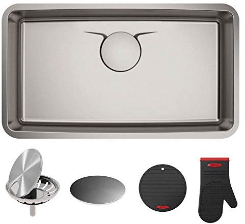 Kraus KD1US33B Fregadero de Cocina de Acero, Acabado Perla Radiante, 33 Single Bowl