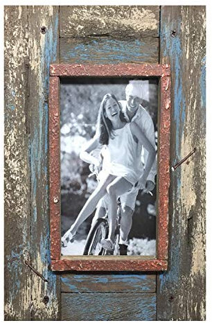 LebenStil Holz Bilderrahmen Fotorahmen Bildformat 10x15cm Retro Blau Grau Rost Vintage Shabby 20x24x1cm
