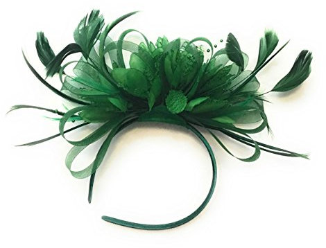 Caprilite Emerald Jade Green Net Hoop Feather Hair Fascinator Headband Wedding Royal Ascot Races
