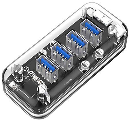 Orico USB Hub de 4 puertos - USB3.0 - alimentado por bus / transparente - 1 metro