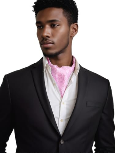 Prettystern Herren Krawattenschal aus 100% Seide Business Halstuch Schalkrawatte 2-lagig ascot Lavallière-Schal Paisley 7. Rosa Paisley