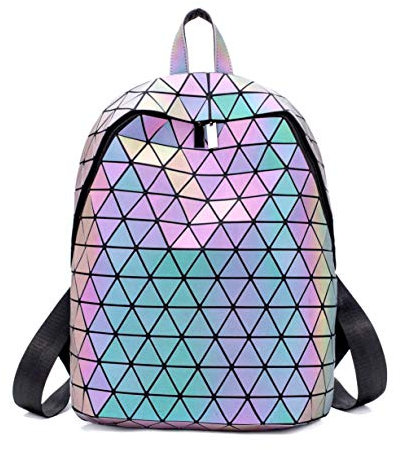 RANSUU Geometrischer Rucksack Damen Leuchtend Holographic Taschen Lumikay Geldbörse und Handtasche Farbwechse Daypack Taschen LeuchtendA1