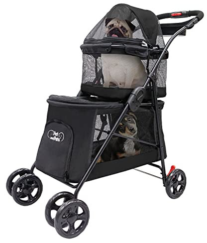 PETIQUE Pet & Pets Doppeldecker Haustier-Buggy, Schwarz