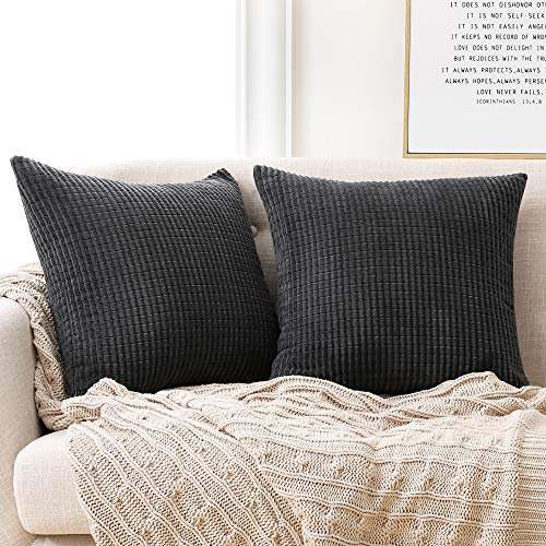Deconovo Kissenbezug Kordsamt Dekokissen Kissenhülle Wohnzimmer Zierkissenbezug Sofakissen Dekorativen Kissenhüllen Weiches Kissenbezüge für Sofa Couch Schlafzimmer, 45x45 cm, Dunkelgrau, 2er Set