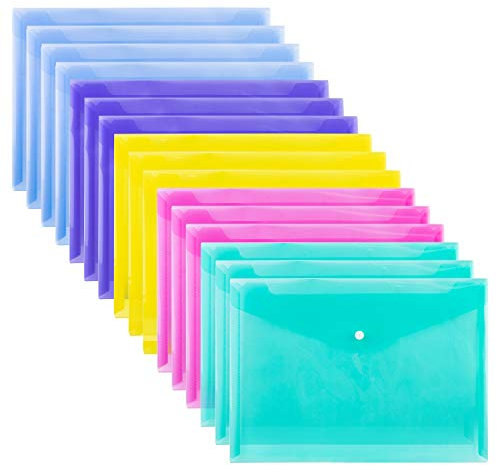 Amazon Basics Lot de 16 Pochettes en plastique, bouton-pression, Format A4, Multicolore