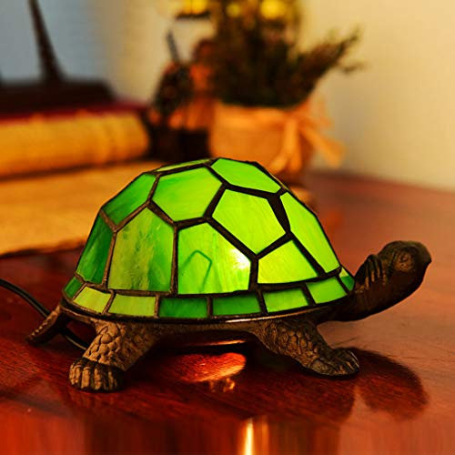 OMGPFR Creatividad Tortuga Lámparas de Escritorio, Tiffany Lámpara de Mesa LED Clásico Luces de Noche, Manchado Sombra de Cristal Antiguo Luces de Mesa para Dormitorio Encendiendo,Verde