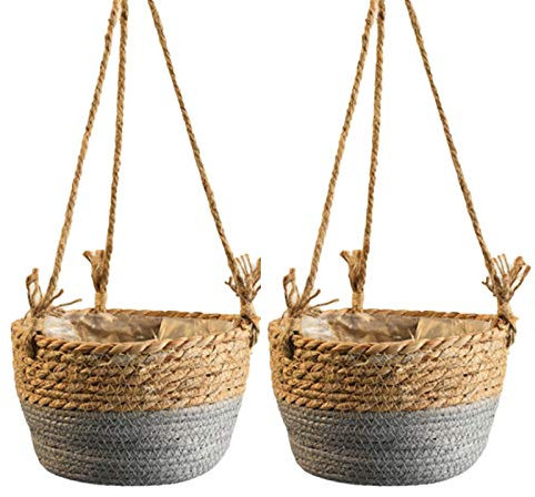 Hapeisy 2 cestas colgantes de cuerda de yute, macetas colgantes, cestas colgantes para plantas, macetas de flores