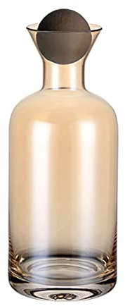 Sizikato 36 Oz Clear Glass Bedside Night Water Carafe with Spherical Wooden Lid