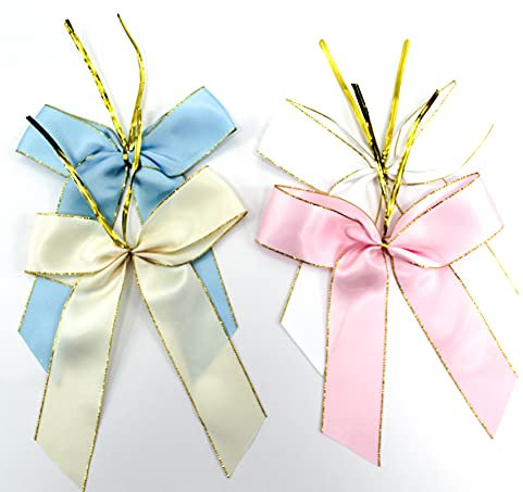 CaPiSo 12 Stück Schleifen 14x16 cm Geschenkschleife Weihnachtsbaum Schleife mit Rose Weihnachten Hochzeit Satinschleife Satin Glitzerschleife Lurex (Satin Creme+Weiss+Hellblau+Rosa)