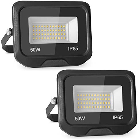 Royana 2er 50W LED Strahler Außen 5000LM Superhell led strahler 3000K Warmweiß IP65 Wasserfest led scheinwerfer, für Sportplatz Garage Garten Hinterhof.