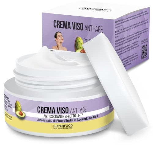 Crème visage ANTI-AGE, à l'Avocat et à la Figue de Barbarie | 50 ml crème hydratante anti-rides aux baies de goji. Contre le vieillissement de la peau, pour les peaux sensibles