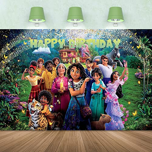 Encanto Happy Birthday Hintergrund, Magic House Film Thema Party Hintergrund Geburtstag Party Dekoration Supplies Großes Stoff Photo Booth Banner für Baby Mädchen Jungen Kinder Teenager 152,7 x 91,4
