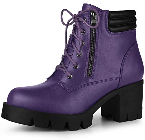 Allegra K Stivaletti da donna con tacco a blocco da combattimento con cerniera, Viola, 40.5 EU