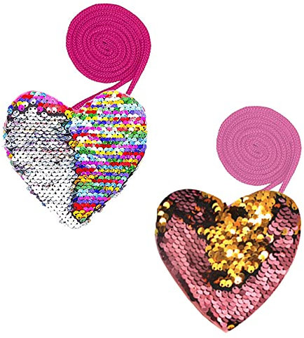 Portmonee Kinder Mädchen,Pailletten Geldbörse,Pailletten Geldbörse Kinder,Pailletten Mini Crossbody,Pailletten Geldbörse Herzförmige Kinder für Geburtstag Geschenk Mitgebsel für Kinder Mädchen,2 Stück