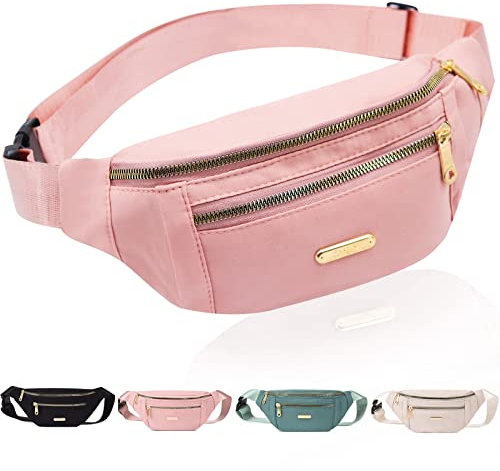 Sac banane tendance décontracté avec 3 poches à fermeture éclair pour homme et femme pour le sport, la course à pied, la randonnée, le jogging, rose, Taille unique, Mode
