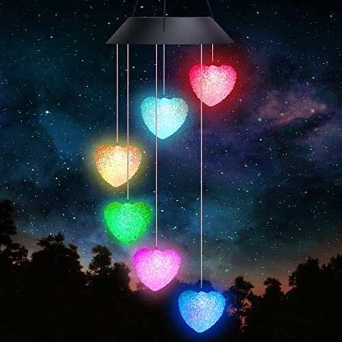 Januts LED Carillon Éoliens Solaires Carillon de Vent à Spirales Étanche Décoration Maison Changement De Couleur Suspension Lampe Solaire Exterieur Jardin Patio Cour, Cœur