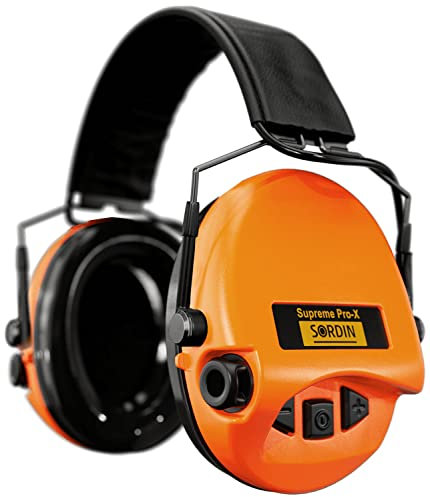 Sordin Pro-X Slim Gehörschutz - 74302-X/L-14-S - aktiver Jagd-Gehörschützer - EN 352 - Schaum-Kissen, Leder-Band & orange Kapsel