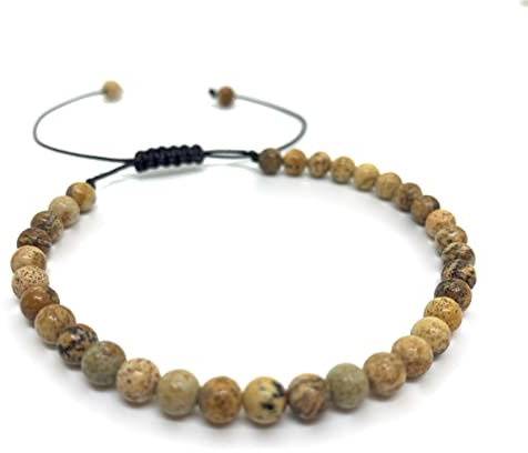 CharpauS Edelstein Armband - kleines Perlenarmband (Perlen: 4 mm) - Naturstein - verstellbar (verschiedene Steine wählbar) (Landschaftsjaspis)