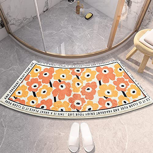 KAYBTNT Gebogene Badematte, Eckdusche Duschvorleger, Weiche Halbrund Duschvorleger, Waschbar Badvorleger rutschfest Duschmatte Badteppich für Dusche, Badewanne und Toilette,Orange,45x75cm