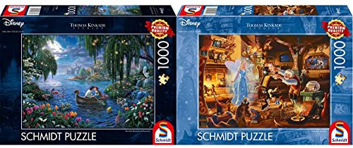 Schmidt Spiele 57370 Thomas Kinkade, Disney, The Little Mermaid and Prince Eric, 1000 Teile Puzzle & 57526 Thomas Kinkade, Disney, Geppettos Pinocchio, 1000 Teile Puzzle, bunt