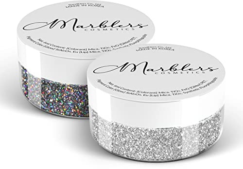 MARBLERS Cosmetic Grade Fine Glitter Duo [Holo Galaxy & Silver] 0.36oz (10g) | Non-Toxic | Vegan | Cruelty-Free | Eyeshadow, Nail Polish, Nail Art | Festival, Rave & Party Makeup | Body & Face