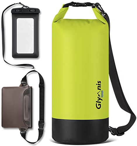 Glymnis Borsa Impermeabile 5L 10L 20L Dry Bag Sacco Impermeabile con Tracolla Regolabile, Include Custodia Impermeabile per Cellulare, Ideale per Barca, Pesca, Rafting, Nuoto