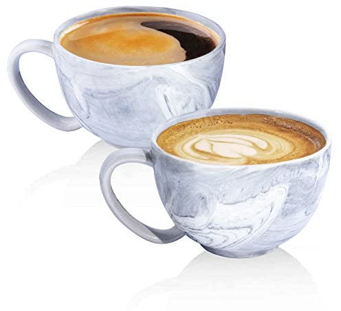 Yundu 20 oz Grey Marble Ceramics Jumbo Mugs for Coffee, Tazas De Cafe Bonitas, Latte Mugs, Soup, Ice Cream, Cereal, Large Mug for Kitchen