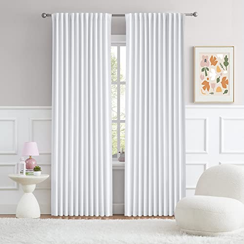 DUALIFE - Tende per finestre bianche larghe, larghezza 178 cm x lunghezza 213 cm, tende oscuranti per la privacy per porta scorrevole e tende con linguetta posteriore, 2 pannelli | Tende oscuranti per porte scorrevoli, con tasca per asta e retro