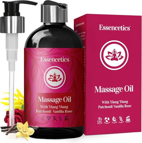 Essencetics Massageöl 8 oz – Bio-Körpermassageöl mit Ylang Ylang, Patchouli und Vanillerose – Entspannende Massagetherapie