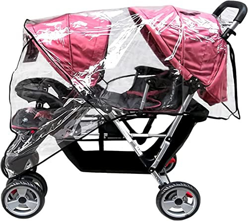 YJZQ Universal Regenschutz für Zwillinge Doppelkinderwagen Staubhülle für Buggy und Sportwagen Geschwister-Buggy Weicher Ungiftiger Regenverdeck Transparent Regen Abdeckung Staubschutz