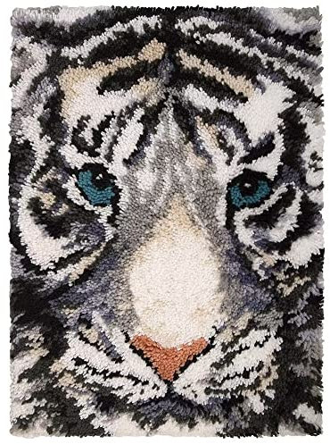 ROCKY&CHAO Latch Hook Rug Kits, DIY Latch Hook Rug, Carpet Making Cushion, Crochet Kits Embroidery Kits Needlework Crafts for Home Decor,Tiger, 50x38cm