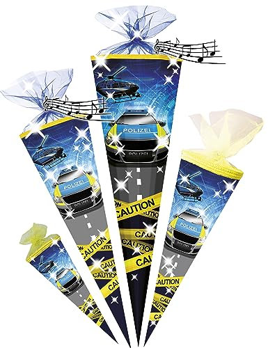 alles-meine.de GmbH mit Sound Effekt ! Schultüte - Polizei Fahrzeug & Helikopter 70-85 cm Größe wählbar Zuckertüte - Tüllabschluß/Filzabschluß - eckig/rund - Mädche..