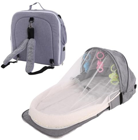 Tuzsocr Babybett, tragbar, mit Moskitonetz, Reisezelt für Baby, Wiege, faltbar, für Rucksack, mit Spielzeug und Netz und Sonnenschutz, für Neugeborene von 0 bis 12 Monaten (grau)