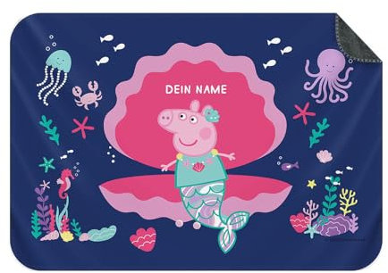 PICANOVA – Peppa Wutz Kuscheldecke mit Name – Personalisierte Fleece Kuscheldecke für Kinder – Premiumqualität Fleecedecke Kinder – Mermaid – 150x100cm