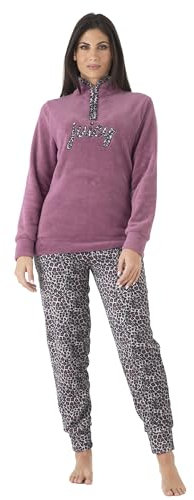 Karelpìu Pigiama Donna Invernale - Pile Morbido Coral - Taglie Forti S/38-40, Malva