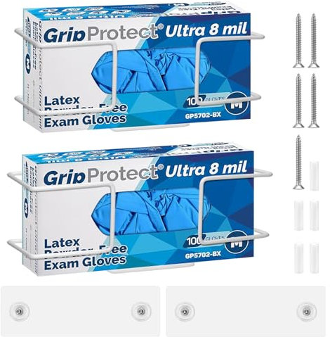 AGJIDSO Glove Box Holder Wall Mount, 2 Pack Glove Box Dispenser, Metal Disposable Glove Dispenser, Glove Rack, Glove Box Holder for Garage, Lab, Home, White