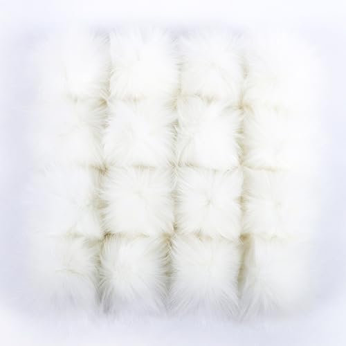 6 Stück 12-15cm Kunstfell Pompons, Kunstfell Bommeln zum Basteln, Künstliche Fellbommel Flauschige Bommel Pom Pom zum Basteln DIY Kreative Handwerk Mützen Handschuhe Tasche Anhängern Dekor,Weiß