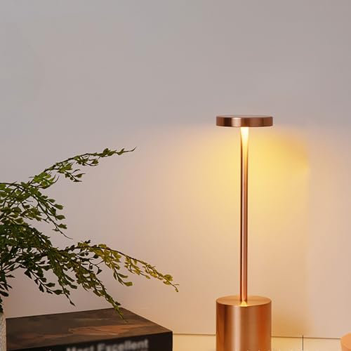 Lampe De Bureau LED Sans Fil, Lampe De Bureau Simple En Forme De I, Rechargeable Par USB, Lumière 3 Tons, Sensation Métallique Rétro, Adaptée Aux Restaurants/chambres/extérieurs/bars/cafés ,rose gold
