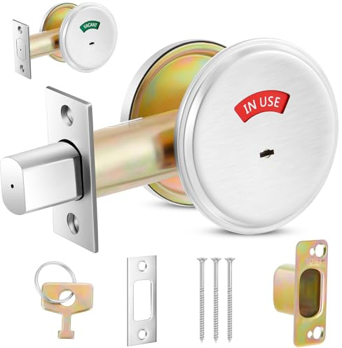 Tandefio 1 Pcs Vacant Occupied Bathroom Lock Deadbolt with Occupancy Indicator 304 Stainless Steel Lock Indicator for Restroom Bathroom Fit Door Thickness from 1 3/8 to 2, Satin Chrome
