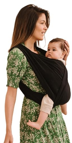 Studio Romeo - Porte bebe physiologique Duo -2 Bandeaux - Echarpe de portage bebe Pratique Et Facile - Fabrication Portugal - 100% Coton - Dès 2 mois - Jusqu’à 12 kilos - L/XL - T2 - Black