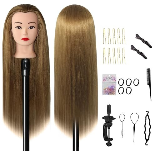 Hair Doll Head - DIY set with free table clips - Perfect for make-up artists, teenage girls and hairdressers - training head Mannequin head with hair for practising and getting creative (gold)