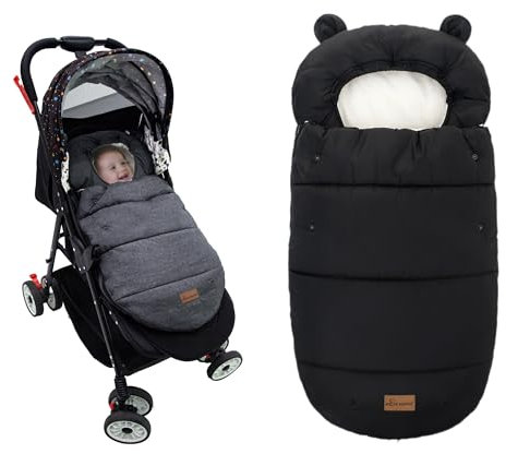 Fußsäcke für Kinderwagen, Baby Fußsack Schlafsack, Winterfußsack Kinderwagen, Waschmaschinenfest, Fußsack Buggy für Alle Kinderwagen, Kinderautositz, 90 x 52cm (Pures Schwarz)