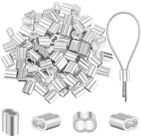 55pcs Wire Rope Clamp, Wire Clamps, 8mm Rope Clamp, Wire Ferrule Kit, Aluminium Press Clamps for Fixed Rope, Outdoor Activities, Entertainment Facilities, Steel Wire Rope, Construction Industry