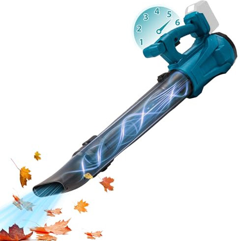 Laubbläser Akku Kompatibel mit Makita 18V, Laubbläser mit Turbolader 180km/h, 740m³/h 6-Gang Elektrische Luftgebläs, 24000RPM Bürstenlosen Leistungsstark akku laubbläser für Blasen von Laub